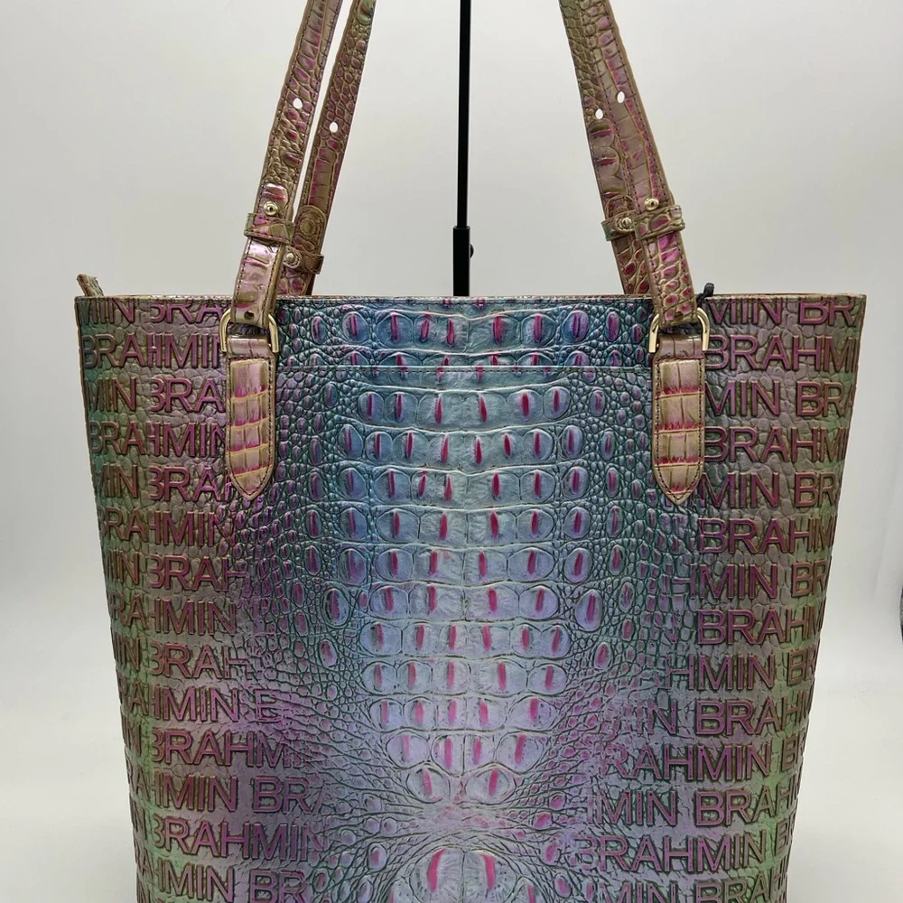Brahmin Iridescent Multi Croc-Embossed Tote with Gold Hardware - Picture 6 of 12